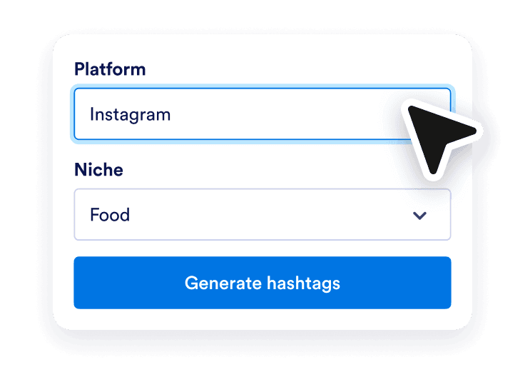 Instagram platform and Food niche selected above the Generate hashtags button