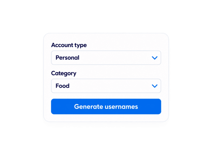 Personal account type and Food category selected above the Generate usernames button