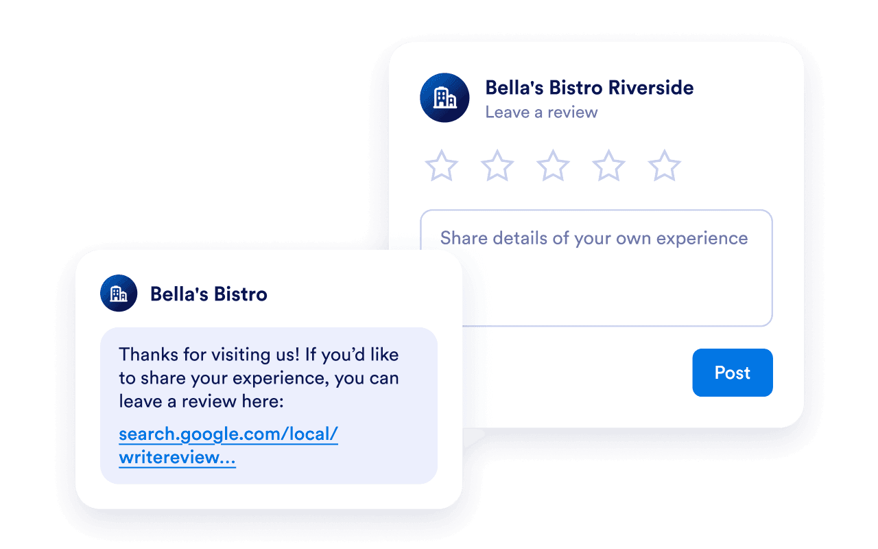 A review invitation opens the business’s Google review form