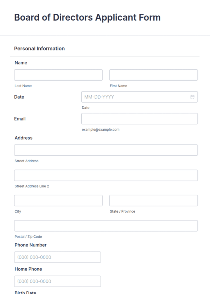 Board of Directors Application Form