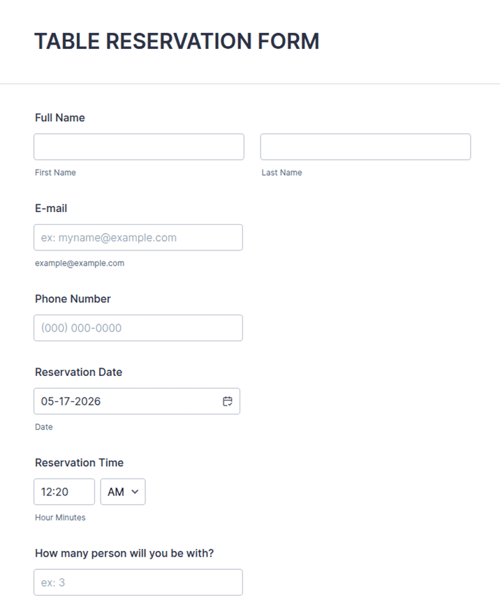 Table Reservation Form