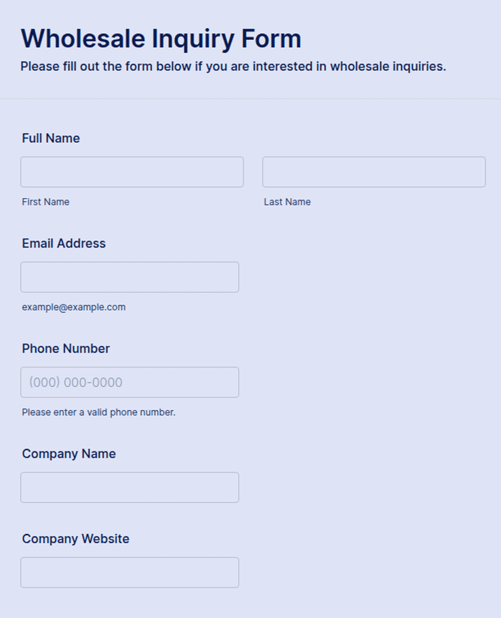 Wholesale Inquiry Form