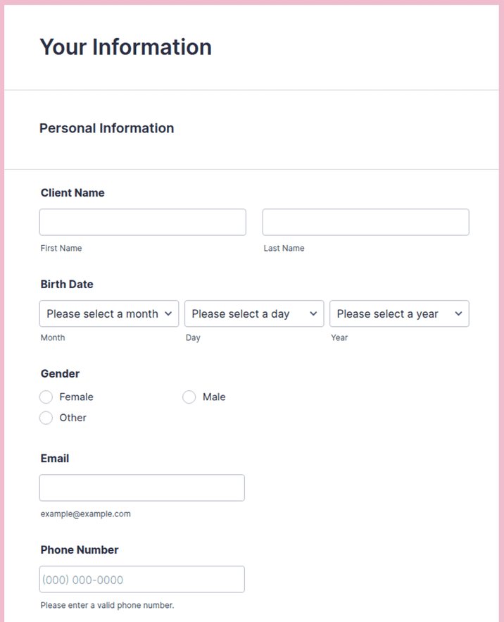 Beauty Salon Client Intake Form