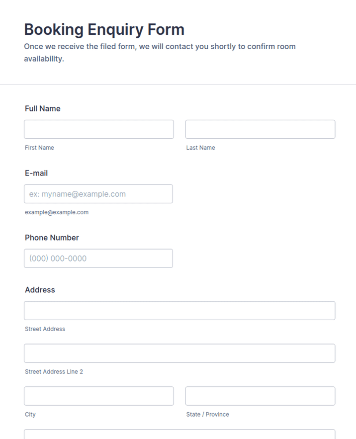 Booking Enquiry Form