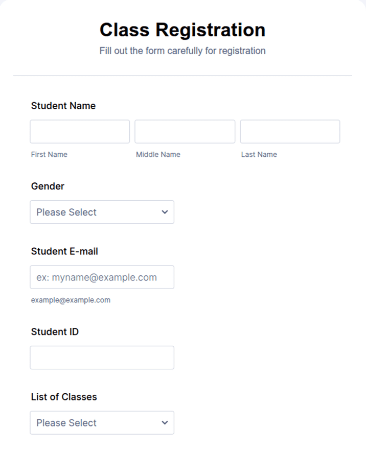 Class Registration Form