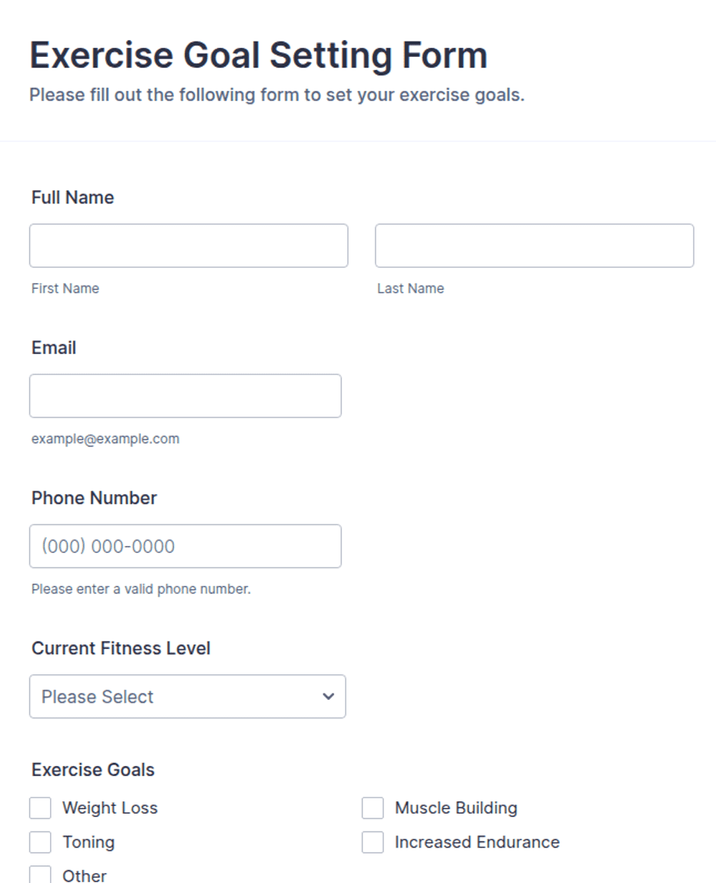 Exercise Goal Setting Form