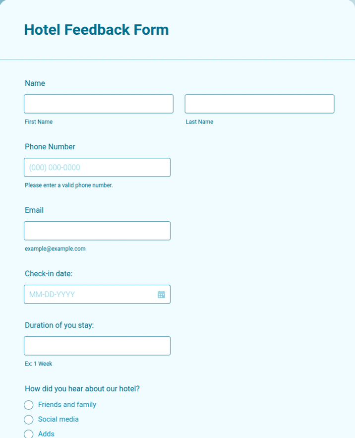 Hotel Feedback Form