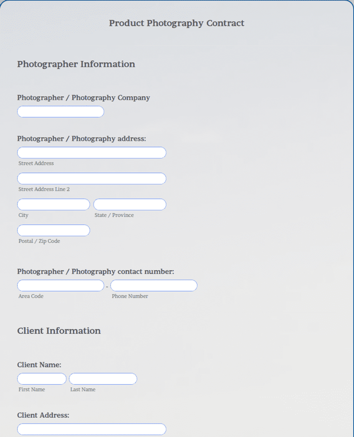 Photography Booking Form