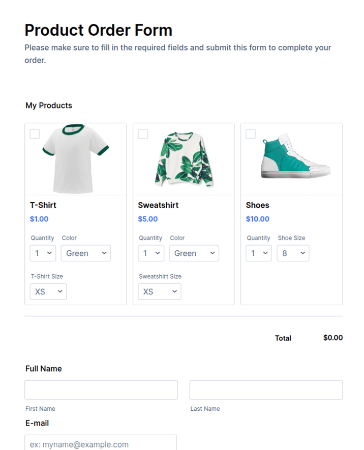 Product Order Form