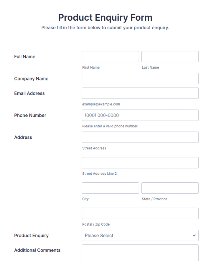 Product Enquiry Form