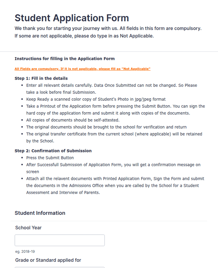 Student Application Form