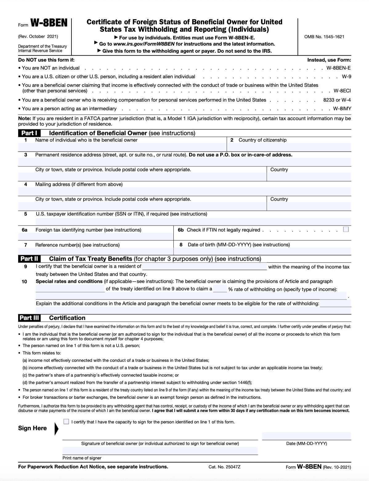 W-8BEN Form