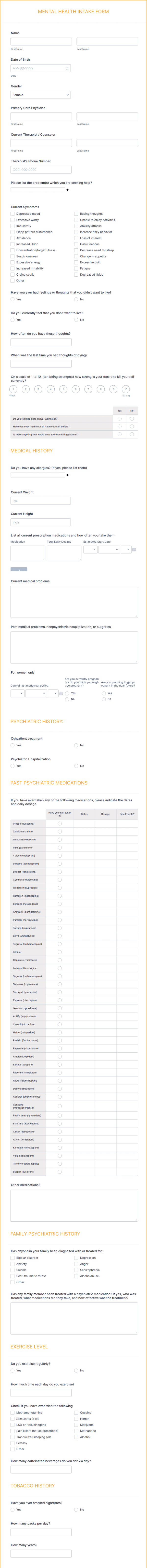 Mental Health Intake Form