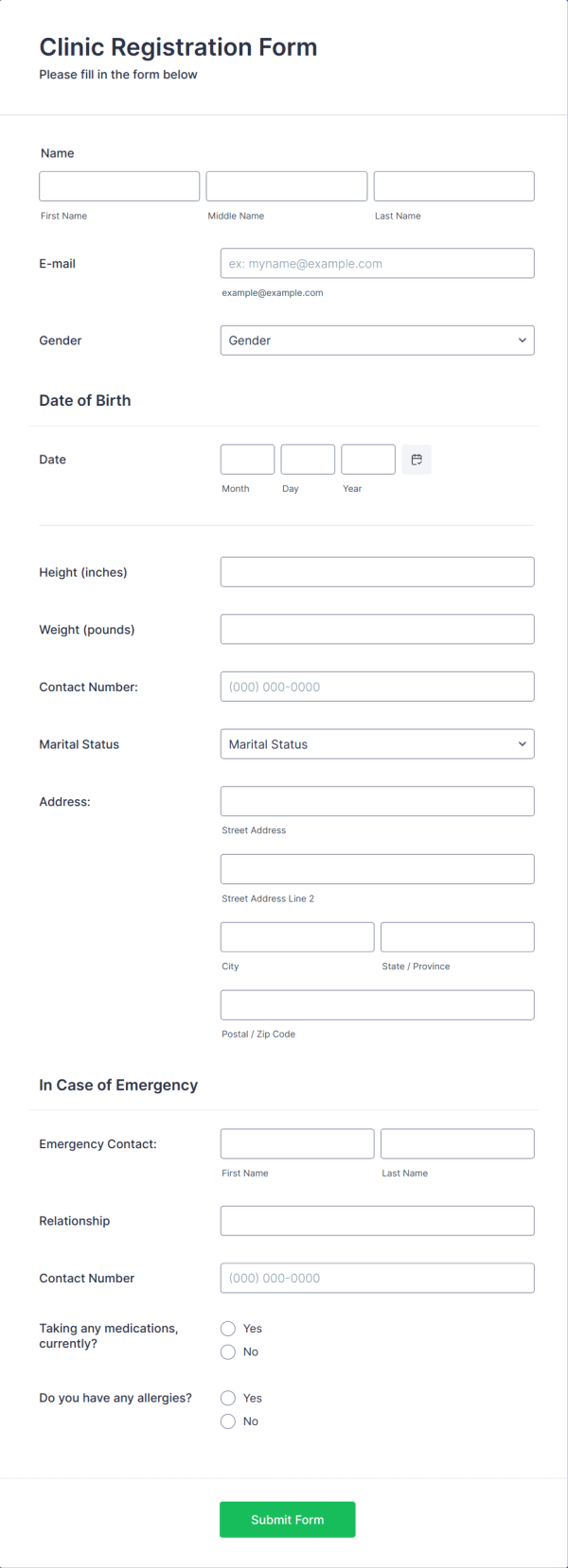Clinic Registration Form