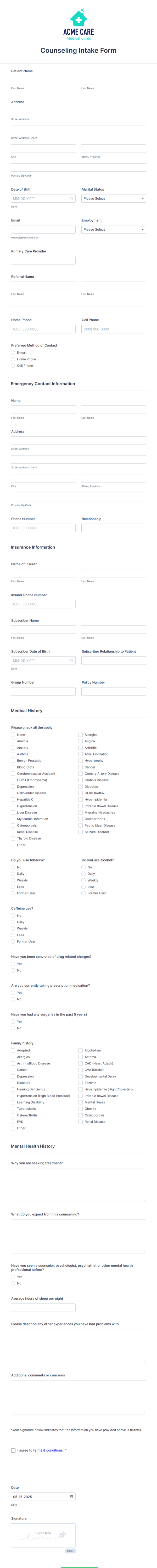 Counseling Intake Form