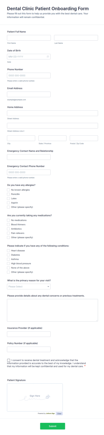 Dental Clinic Patient Onboarding Form