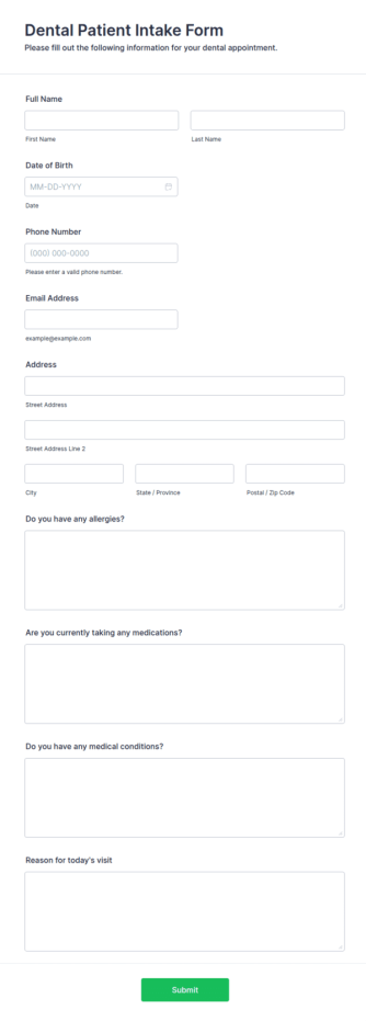 Dental Patient Intake Form