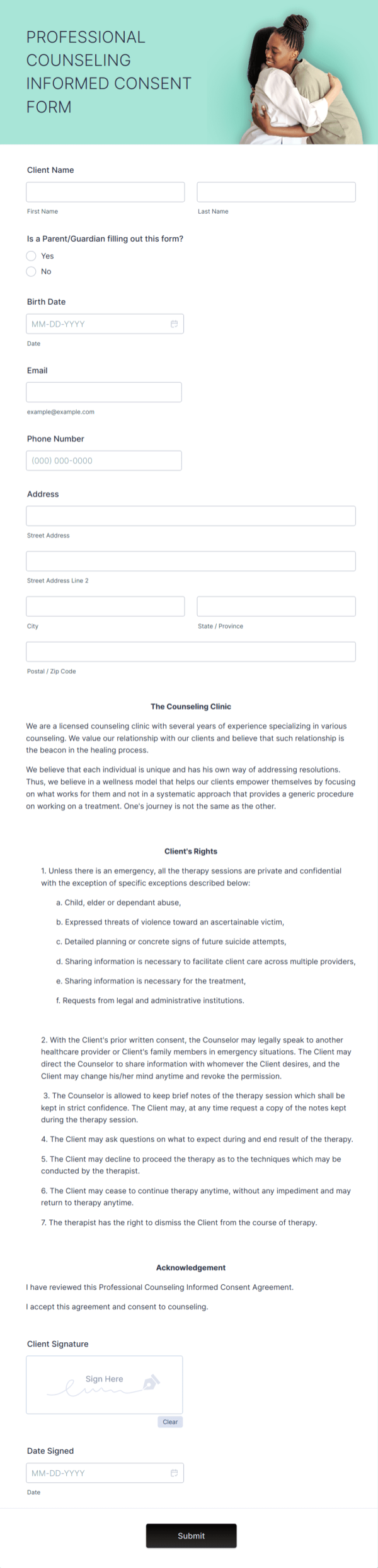 Professional Counseling Informed Consent Form