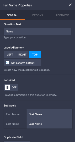 Jotform Interface Right Panel