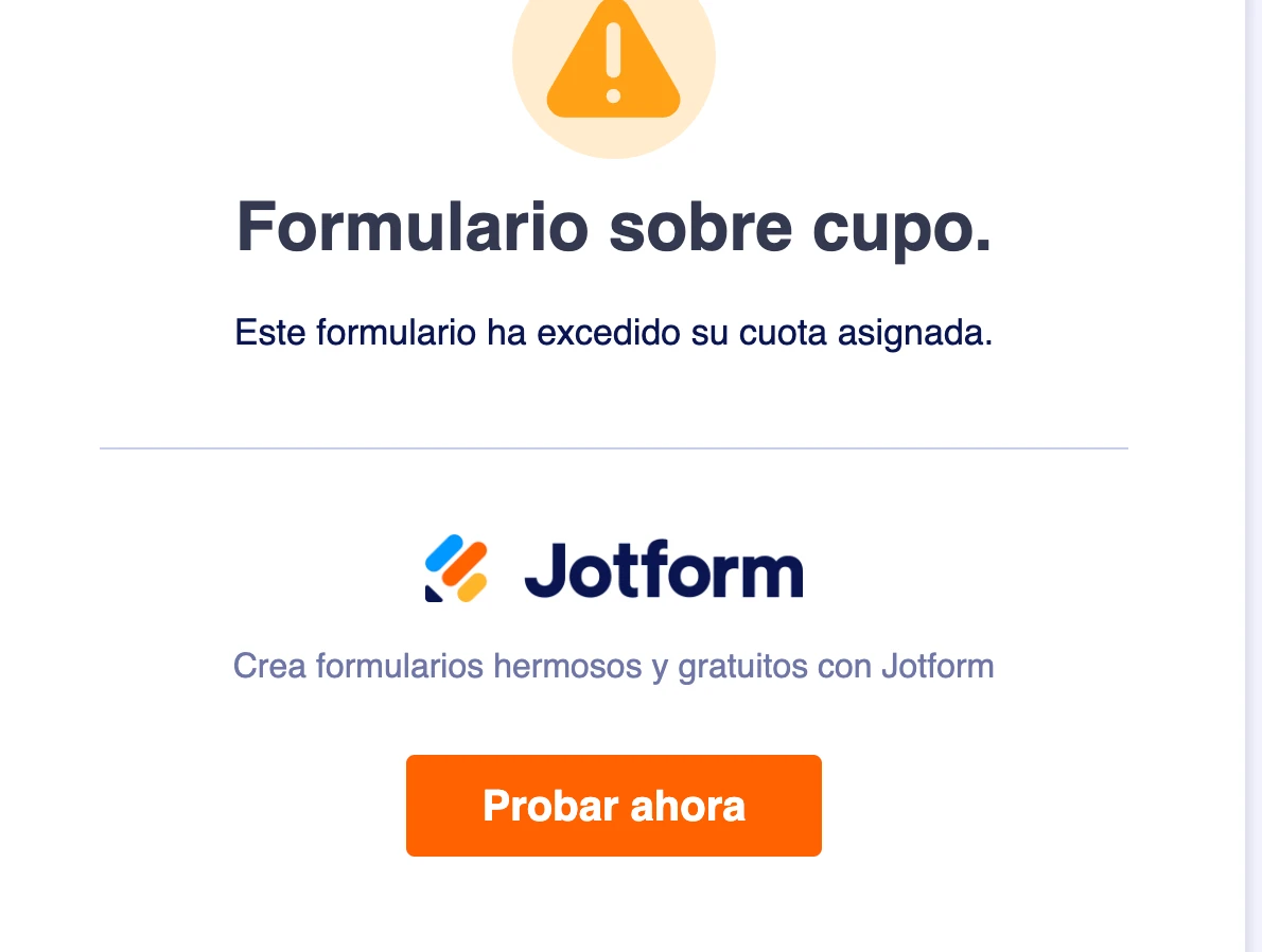 Este formulario ha excedido su cuota asignada Screenshot 20