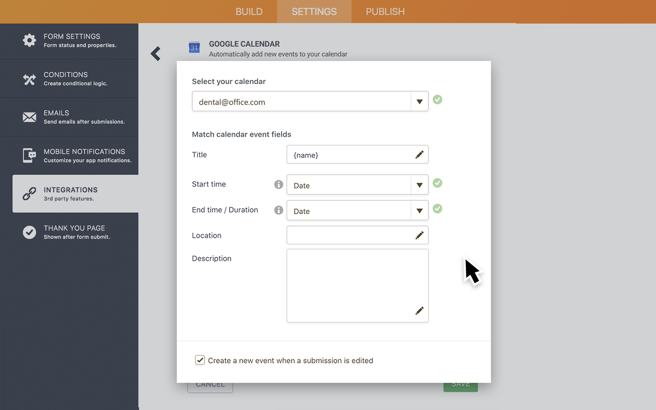 Jotform Google Calendar Integration Log in and integrate Google