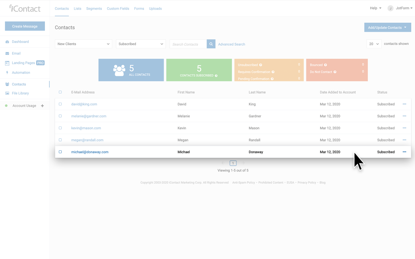 iContact Integration Screenshot 4