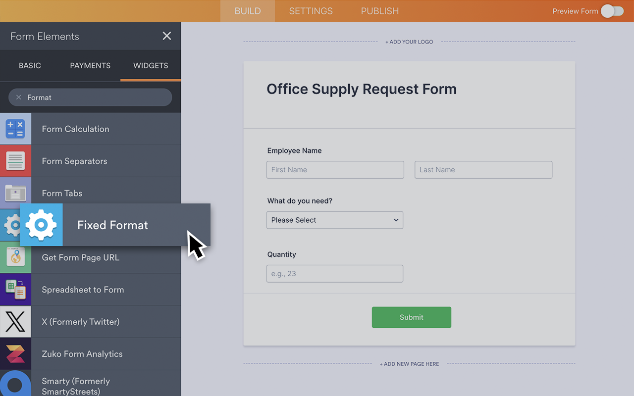 Fixed Format - Form Widgets | Jotform
