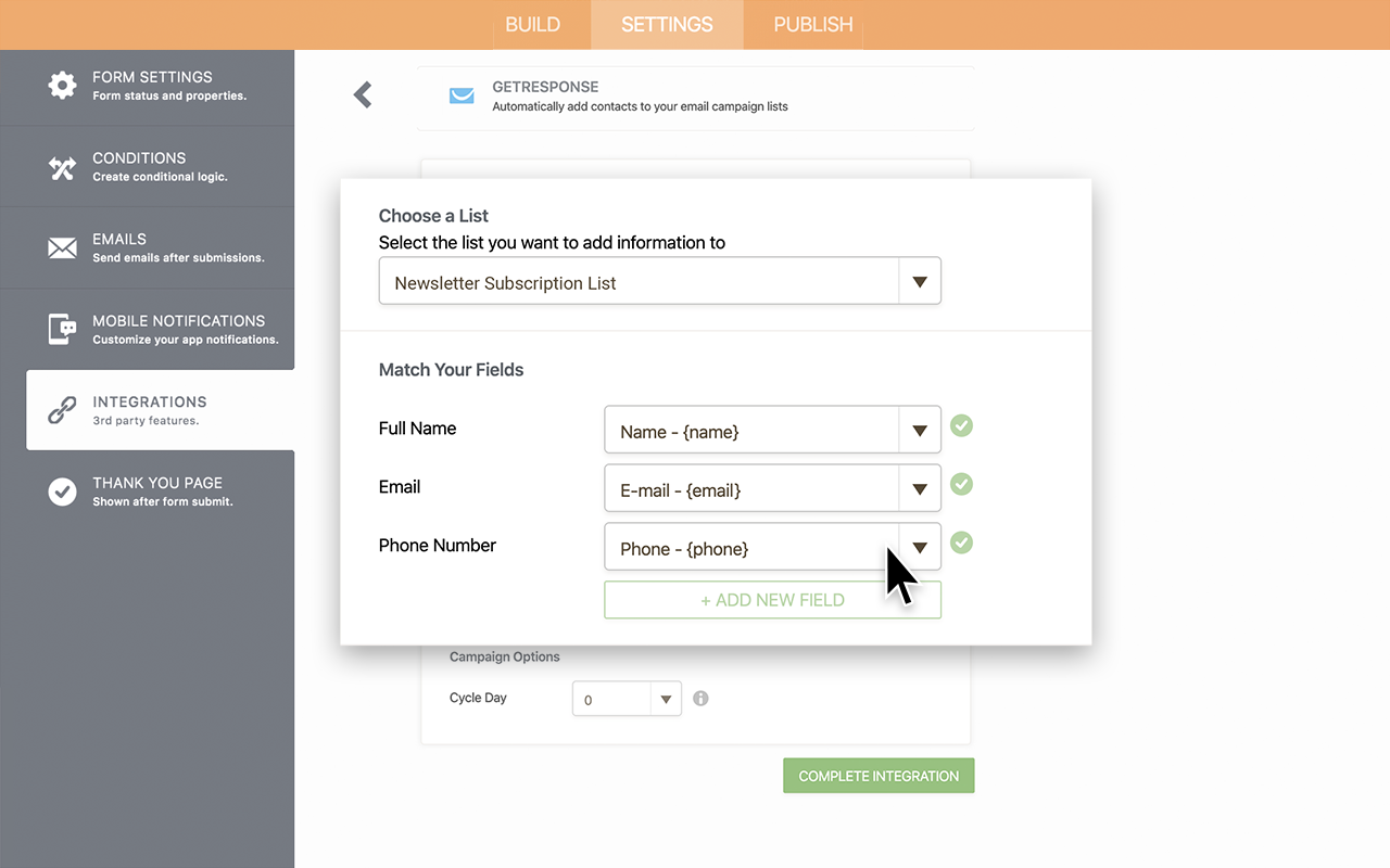 GetResponse Integration Screenshot 3