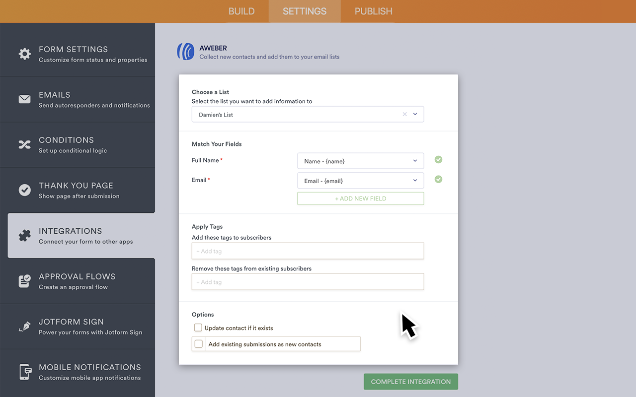 AWeber Integration Screenshot 3