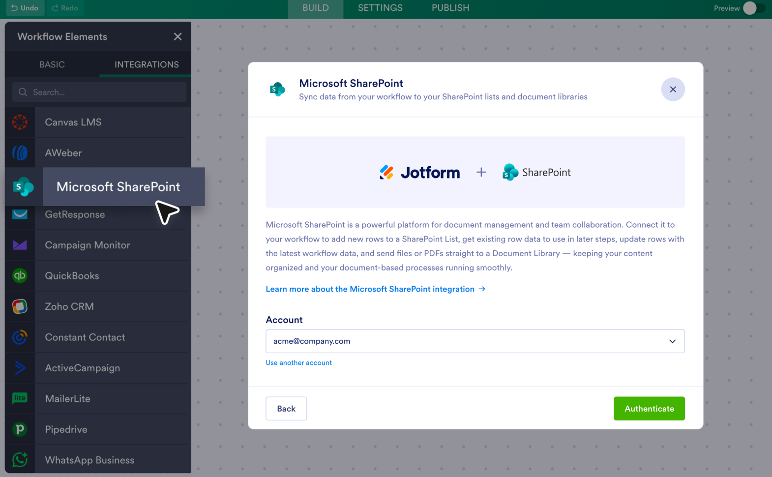 Microsoft SharePoint Integration Screenshot 2
