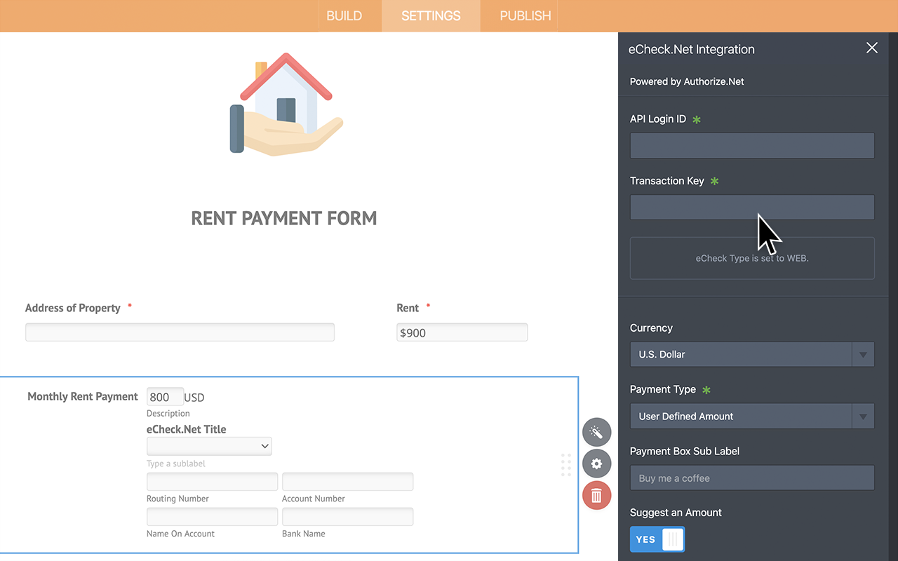 Jotform ECheck.Net Integration | E-commerce Integrations