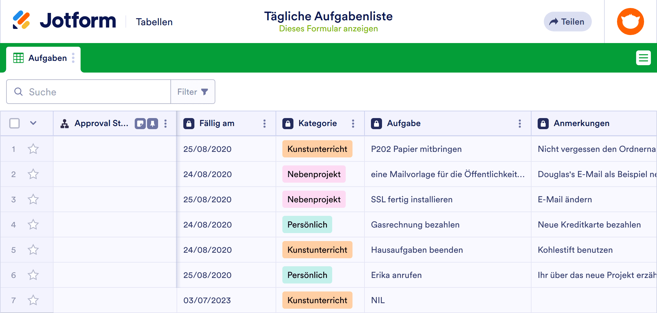 Tägliche Aufgabenliste Spreadsheet Template