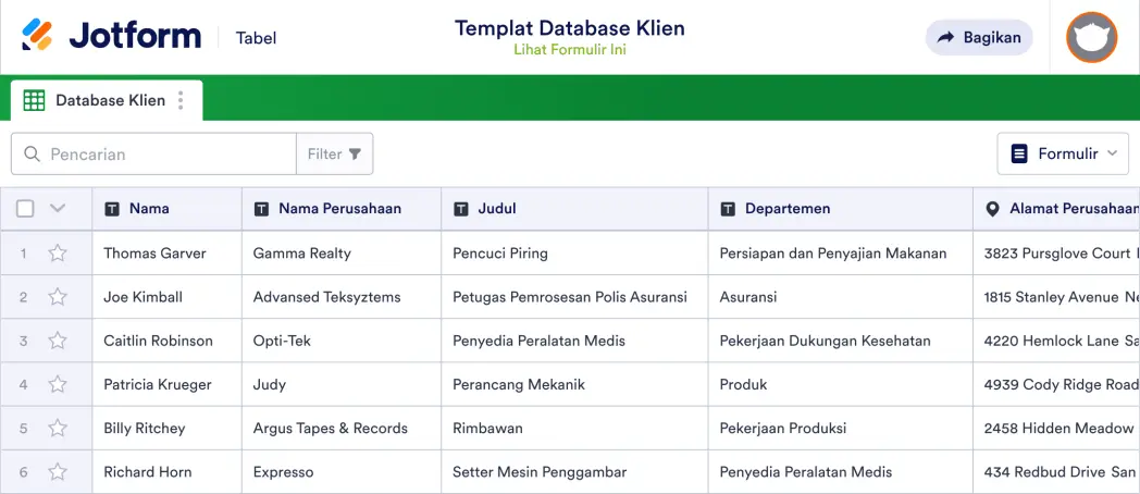 Templat Database Klien Template