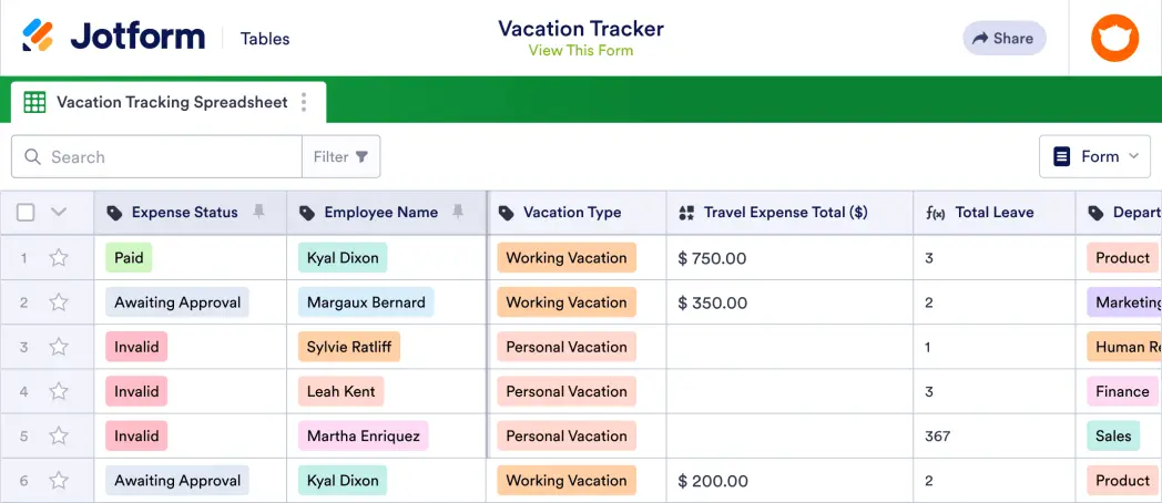 Vacation Tracker Template