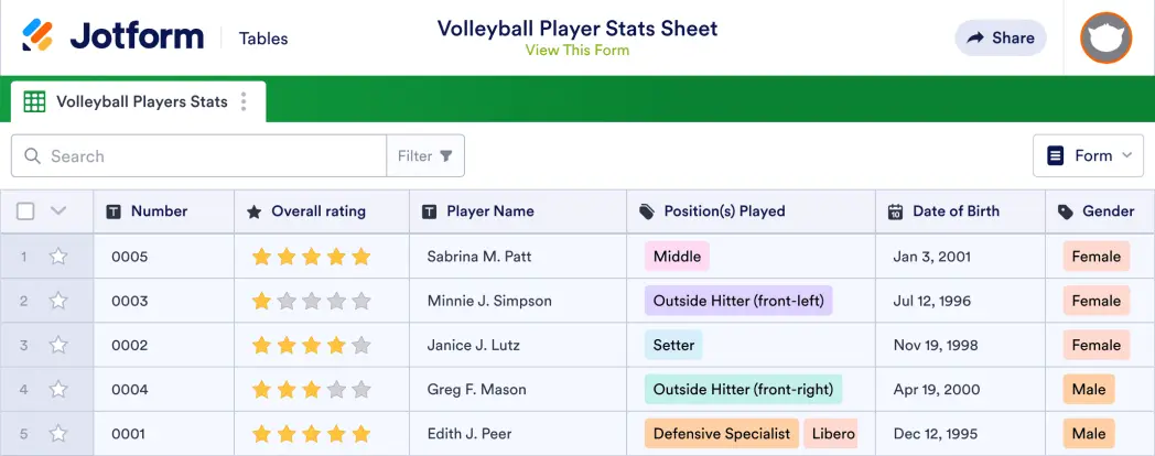 Volleyball Player Stats Sheet Template