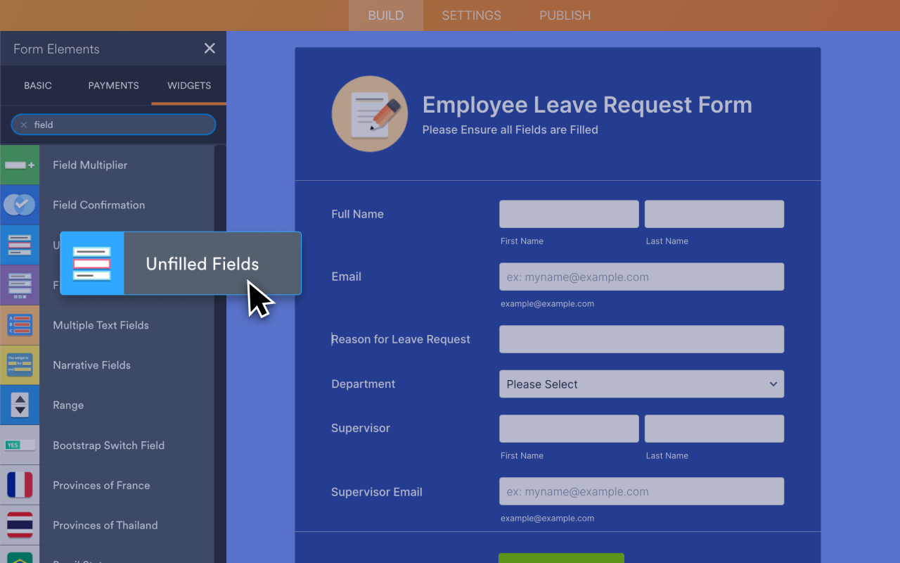 Unfilled Fields Screenshot 2