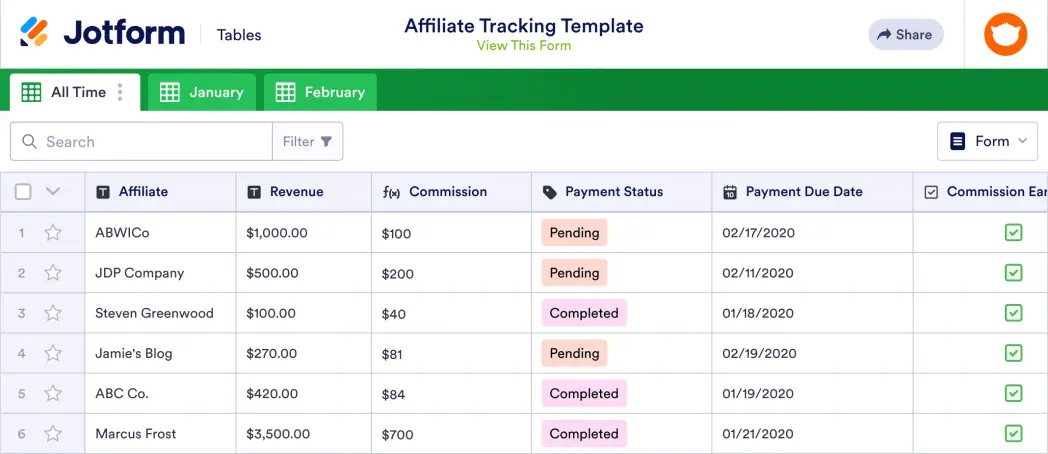 Affiliate Tracking Template