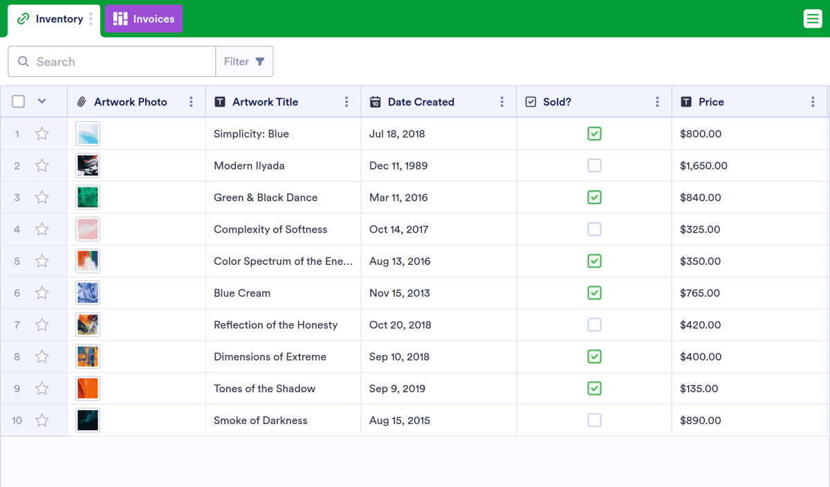 Art Inventory Template Spreadsheet Template | Jotform