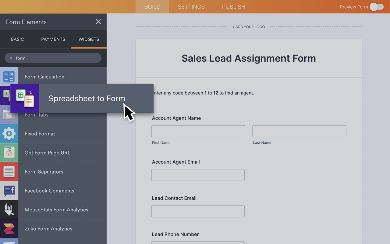 Spreadsheet to Form Screenshot 2