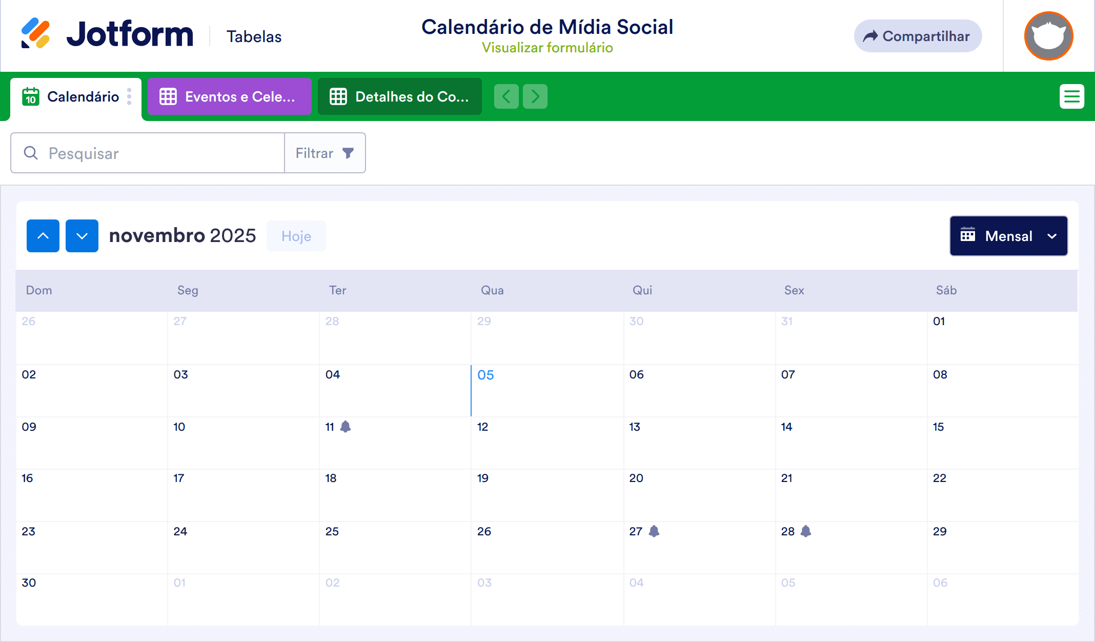 Calendário de Mídia Social Template