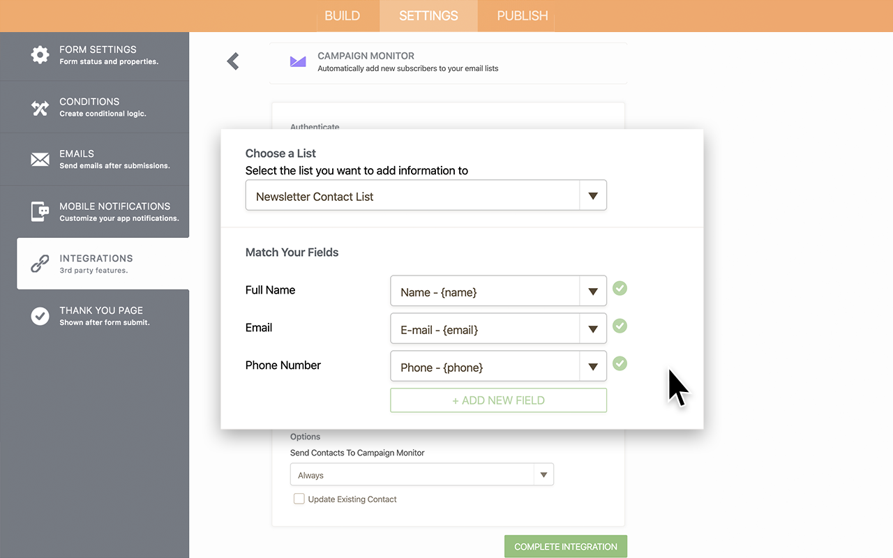 Campaign Monitor Integration Screenshot 3