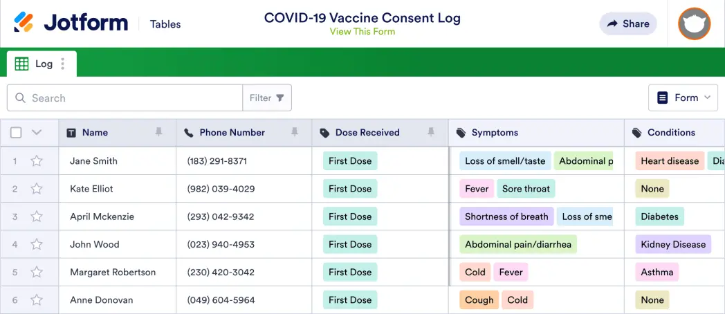 COVID-19 Vaccine Consent Log Template