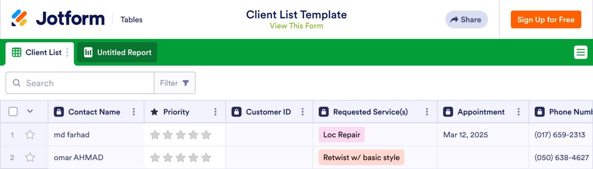 Create Client List Client List Template Spreadsheet Template | Jotform