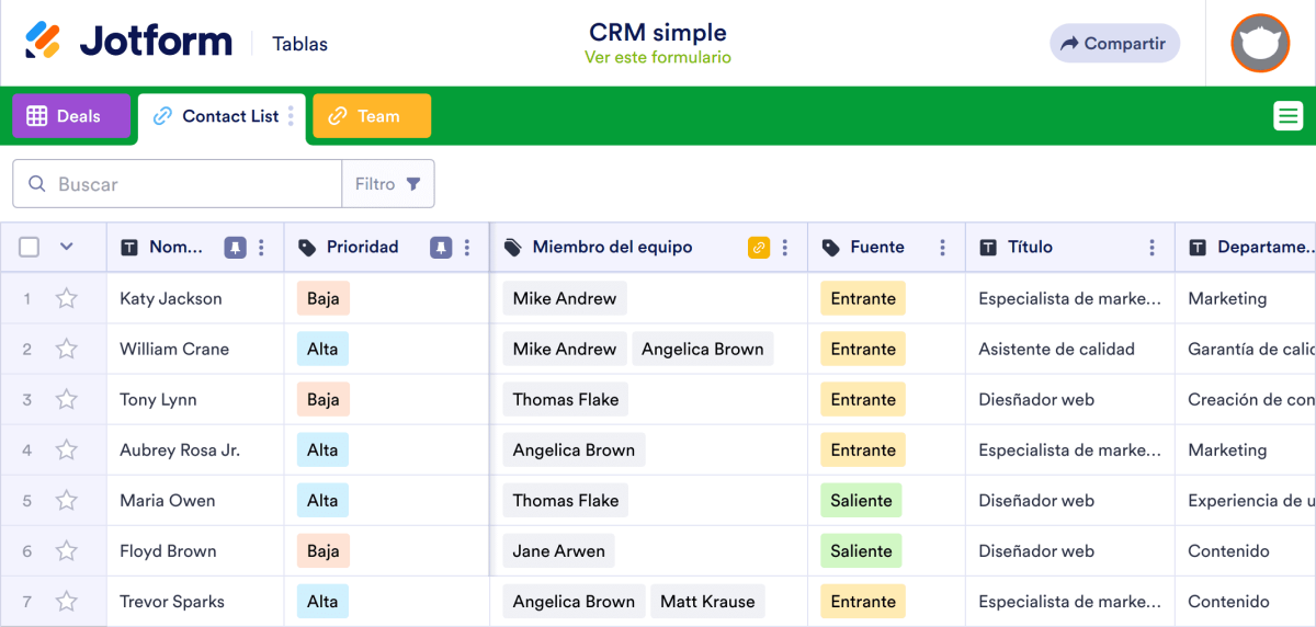 CRM simple Spreadsheet Template | Jotform