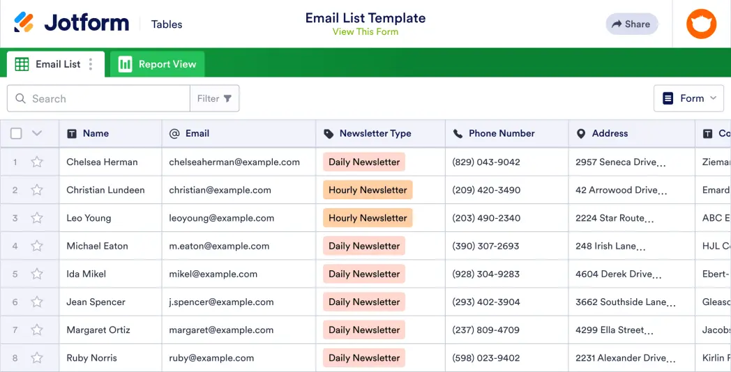 Email List Template