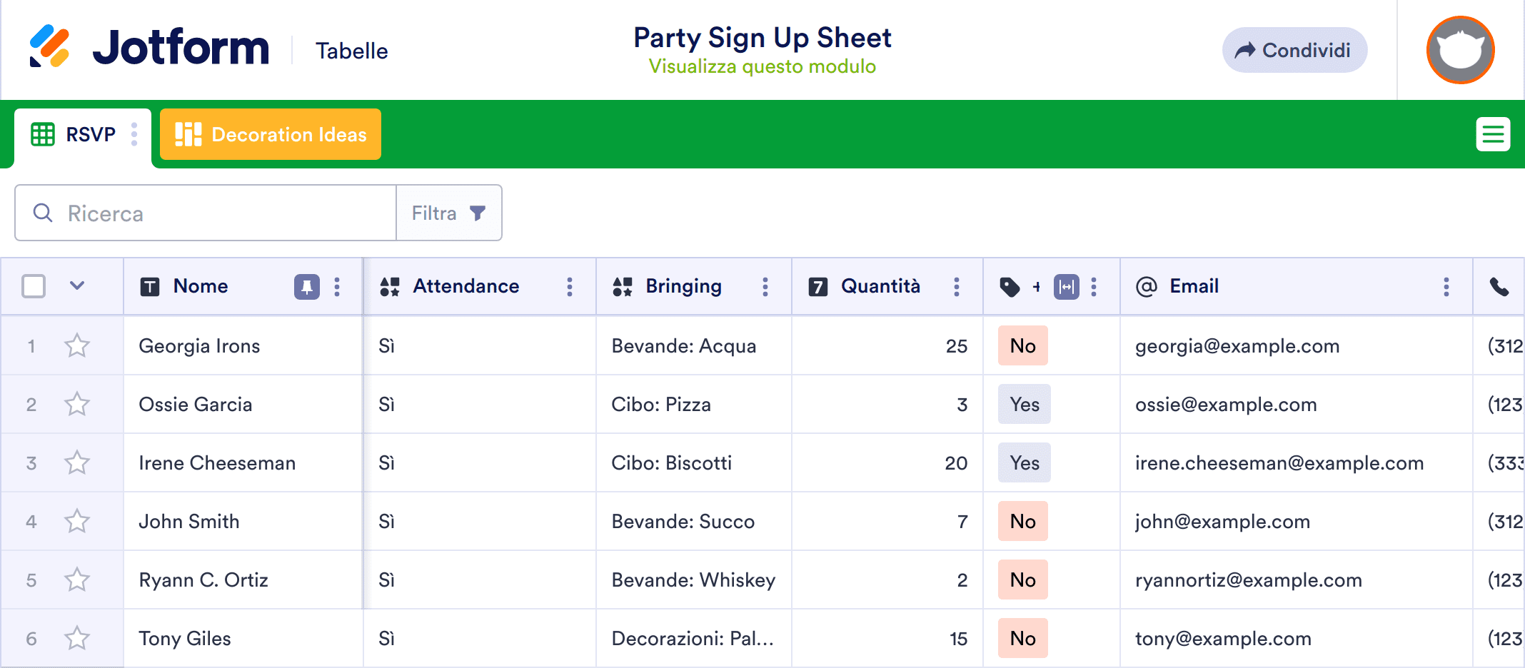 Fogli Partecipanti alla Festa Template