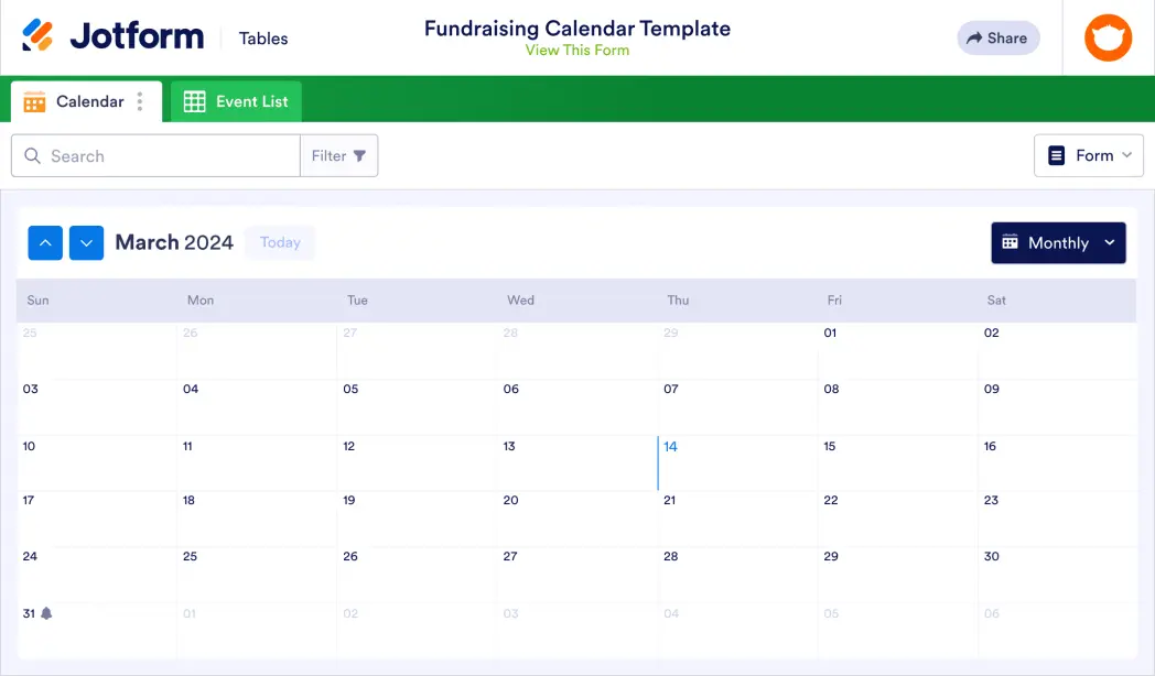 Fundraising Calendar Template