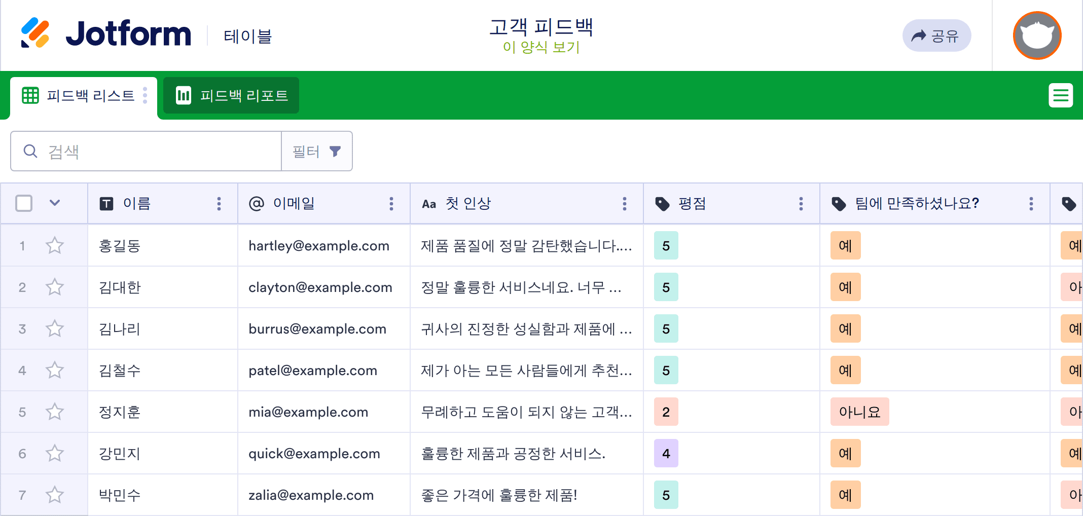 고객 피드백 로그 Template