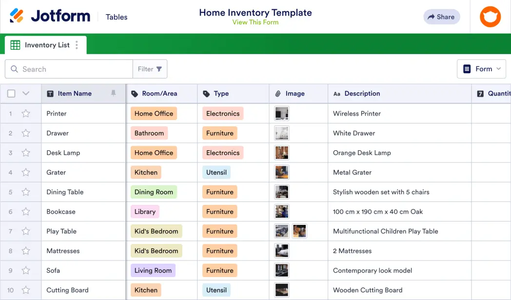 Home Inventory Template