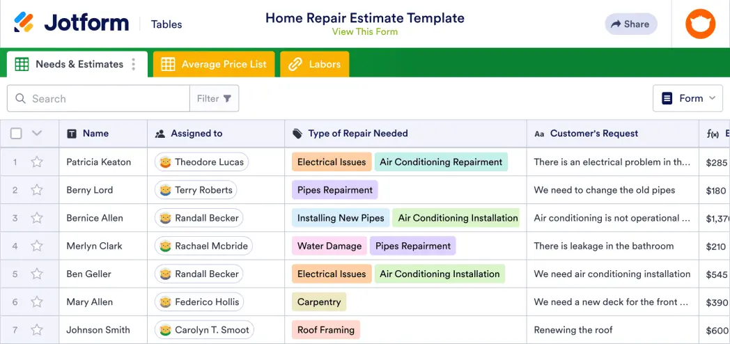 Home Repair Estimate Template